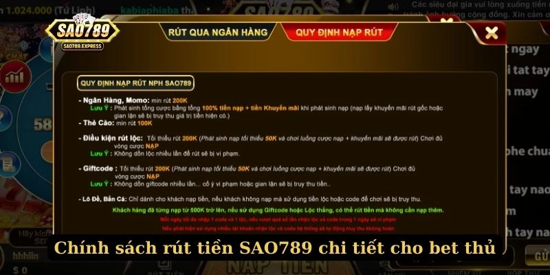 Chính sách rút tiền SAO789 chi tiết cho bet thủ